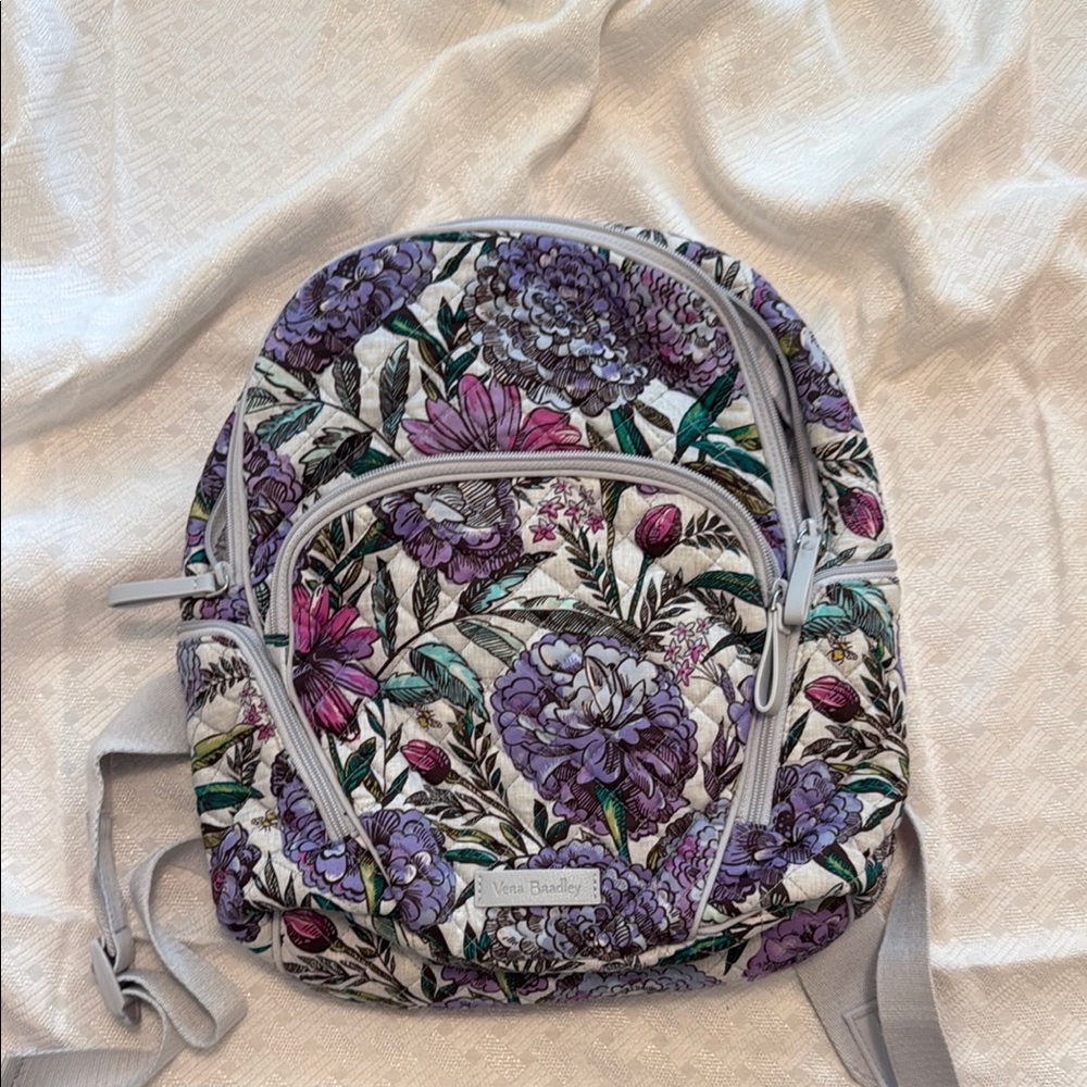 Vera Bradley Purple and Gray Backpack with Floral Design